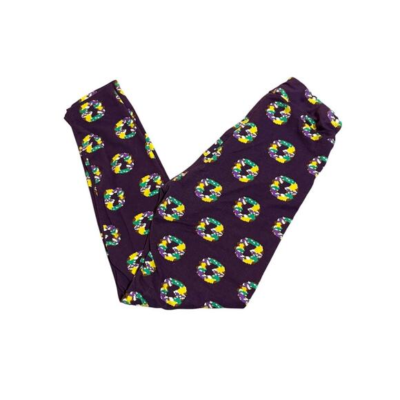 Yoyo Size Large Girls Mardi Gras King‎ Cake Leggings Purple Green Gold - Picture 1 of 2